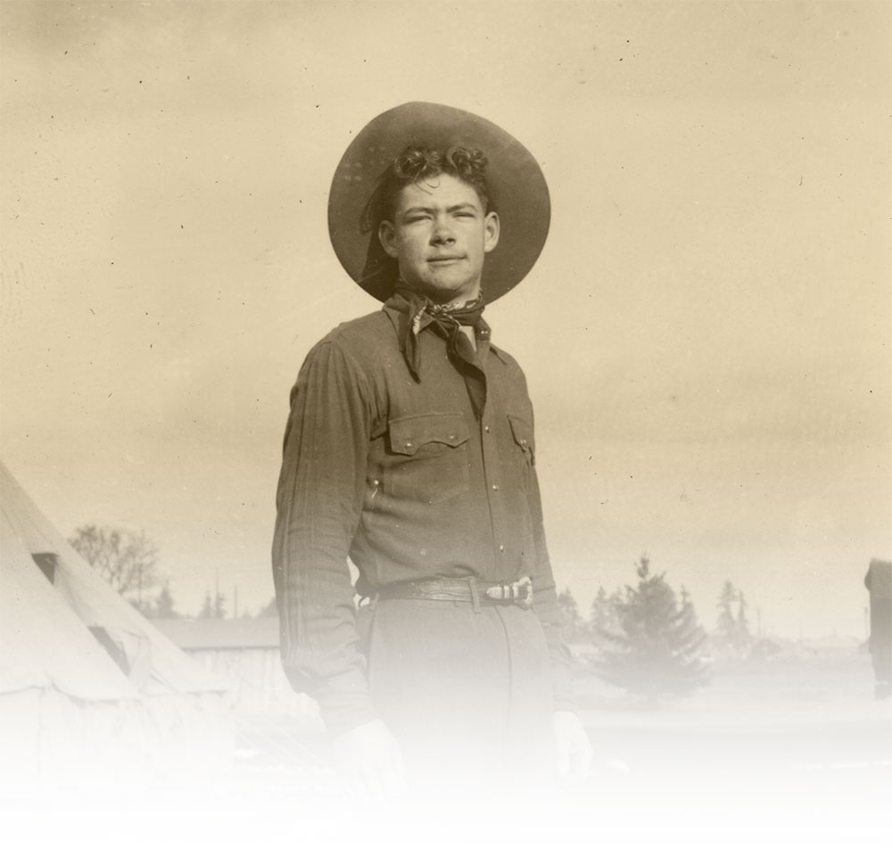 sepia tone photo of Howard Woody as young man