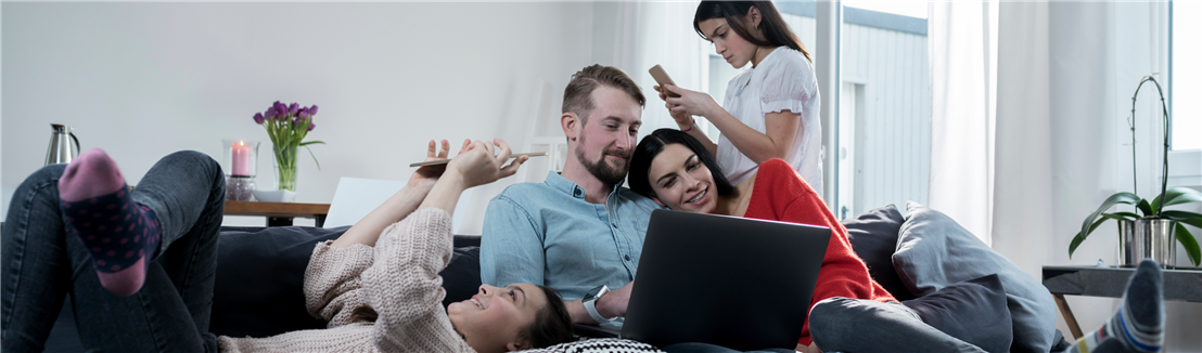 Family relaxing using internet
