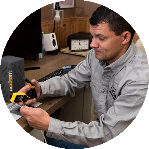 Technician installing router