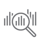 Icon magnifying glass looking at curve graph.