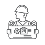 Icon construction worker looking at site plan